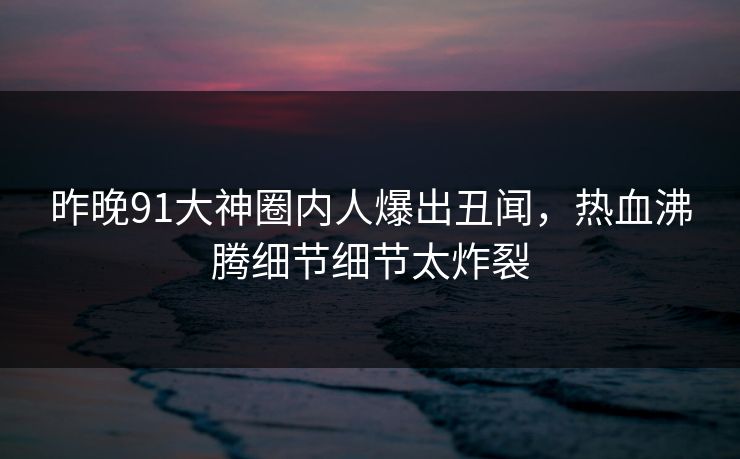 昨晚91大神圈内人爆出丑闻，热血沸腾细节细节太炸裂