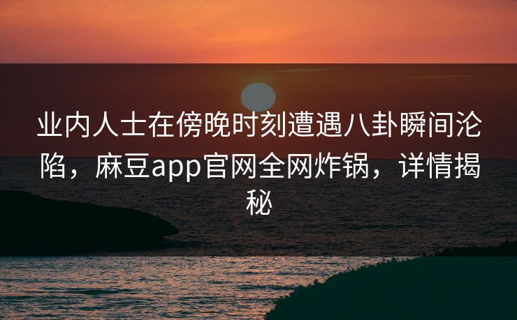 业内人士在傍晚时刻遭遇八卦瞬间沦陷，麻豆app官网全网炸锅，详情揭秘