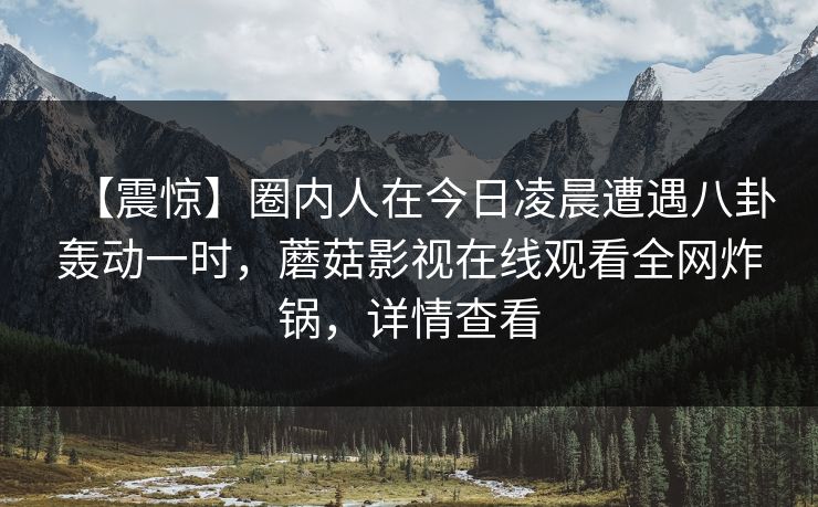 【震惊】圈内人在今日凌晨遭遇八卦轰动一时，蘑菇影视在线观看全网炸锅，详情查看