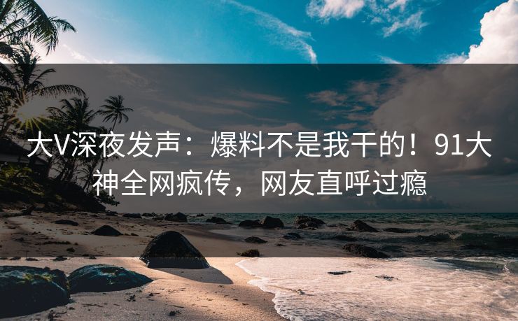 大V深夜发声：爆料不是我干的！91大神全网疯传，网友直呼过瘾